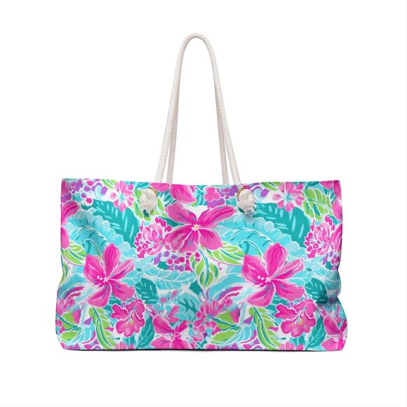 Vibrant Floral Weekender Bag, Beach Tote, Travel Bag, Vacation Carryall - Picture 2 of 5